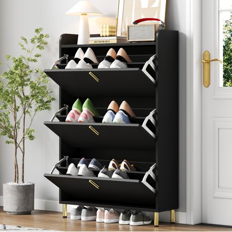 Scarpiera 80x23x123.5 cm nero in MDF con ripiani regolabili, vano superiore e struttura antiribaltamento (1/5)