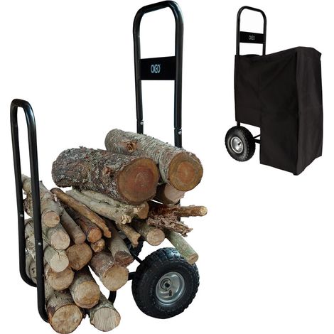 Chariot à bûches à roulettes - adapté aux bûches de 33 et 50 cm - charge max 150kg - bâche de protection incluse