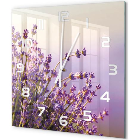 Grande Horloge Murale Carrée Cuisine en Verre Silencieuse Design Moderne Décorative Lavande 60x60 cm (1/5)
