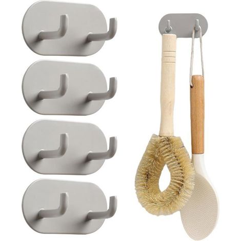 5 Handtuchhalter ohne Bohren – Doppelklebehaken – Fürs Badezimmer – Edelstahl – Grau (1/3)