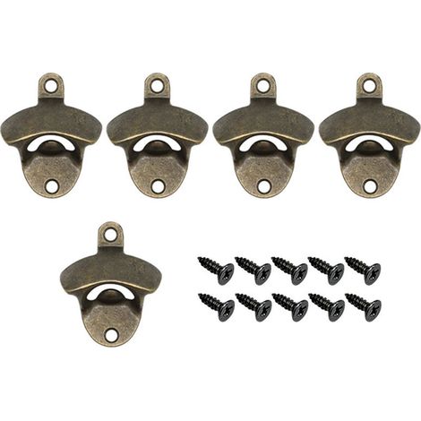 Ouvre-Bouteille à Fixation Murale en Zinc Alloy de Haute Qualité - Pack de 5 avec Vis (Couleur Métal Vintage) (1/5)