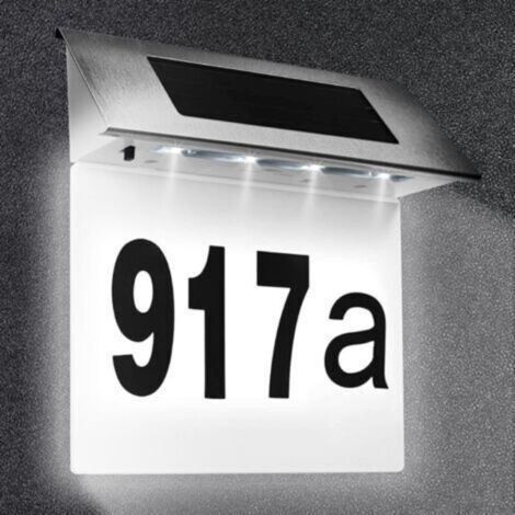 Panneau de numéro de porte solaire, signe de maison moderne, numéro de porte, étiquette de lettre 0-9 et ag, numéro de porte étanche, lampe murale de clôture