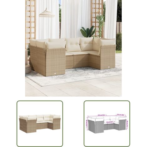 The Living Store 6-tlg. Garten-Sofagarnitur mit Kissen Beige Poly Rattan - Gartensofas - Esszimmergarnituren - Outdoor Möbel - Lounge Set - Gartenlounge (1/3)