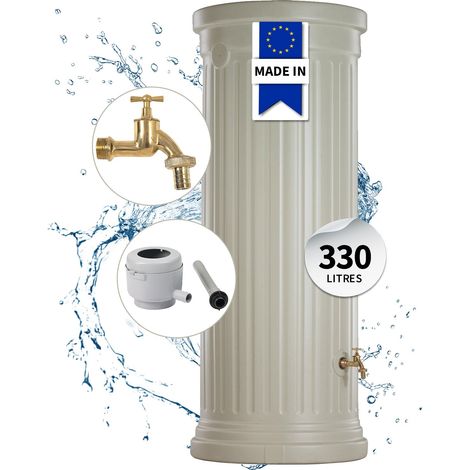 Garantia – Récupérateur d'eau de pluie colonne romaine 330L – En polyéthylène renforcé – Robinet laiton inclus – Système d'attache de sécurité