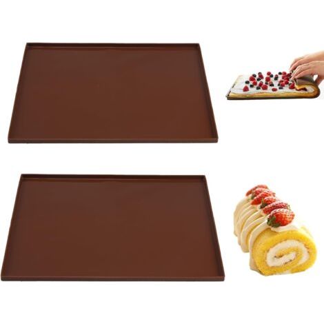 BUNTHAUS Plaque en Silicone pour Four, 2 Pièces Silicone Plaque Génoises Gâteau Antiadhésif Plateau à Rouler, Plateau Cuisson Anti-Débordement pour Biscuits Pizza Pain Mousse (30.5  25.8  1cm) (1/4)