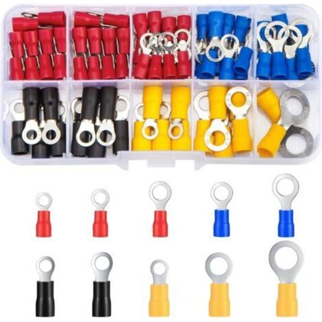 102 Pièces Cosses a Sertir Electriques à Anneau Yeux, Connecteur de Câble Electriques Mâles et Femelles Isolée, Cosse à œillet Electrique Ronde pour Voiture (1/5)