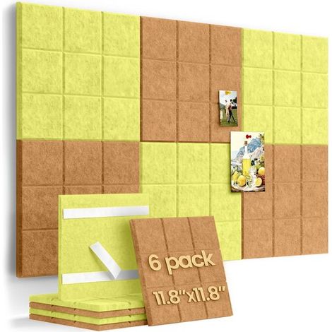Tablero de fieltro para pared de 30 x 30 cm,6 piezas,apto para oficina y hogar,fieltro con nueve secciones,adhesivo de fondo para pared (1/5)