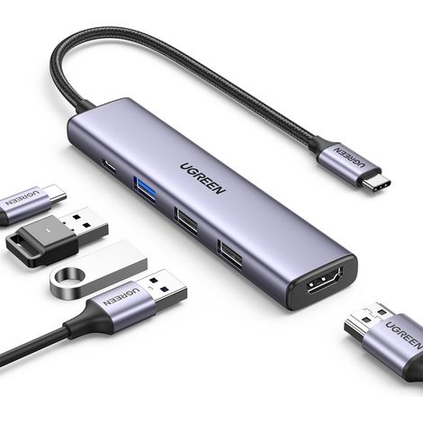 Adaptador HUB multifuncional USB-A HDMI USB-C gris