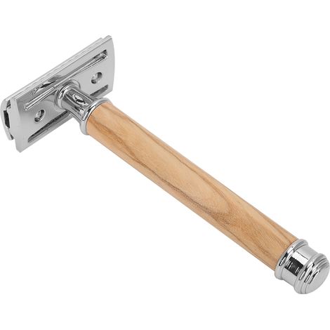 Rasoir manuel à double tête avec manche en bois, prise en main antidérapante, rasoir portable (argenté). (1/5)