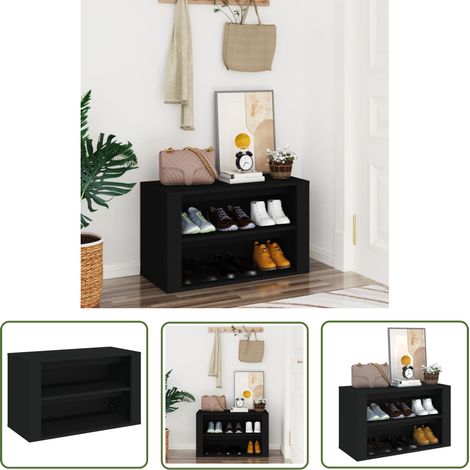 The Living Store Étagère à chaussures Noir 75x35x45 cm Bois d'ingénierie - Etagere À Chaussures - Rangement Chaussures - Meubles Entrée - Meuble Chaussure - Organisateur Chaussures (1/5)
