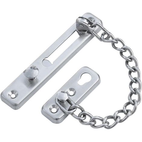 Verrou de Sécurité Coulissant à Chaîne Argentée - Bloque porte - Serrure Porte - Porte Coulissante Interieur - Serrure Portail Exterieur - Loquet Porte (1/5)