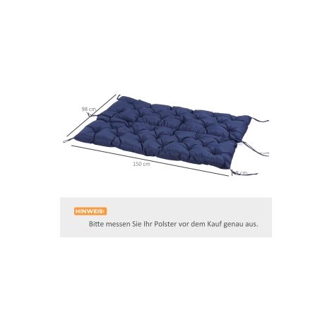 Coussin de banc bleu foncé 3 places 150 x 98 x 8 cm avec liens de fixation et rembourrage moelleux pour jardin terrasse et intérieur (1/5)