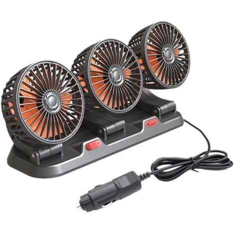 BUNTHAUS Circulateur d'air de refroidissement électrique à trois têtes Ventilateur automatique rotatif à 360° Ventilateur de refroidissement de voiture portable pour berline/SUV/RV/Bateau/Camion (1/5)