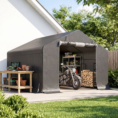 Abri de jardin portable, tente pour vélo, porte enroulable avec fermeture éclair, structure métallique, rangement polyvalent, gris foncé (1/5)