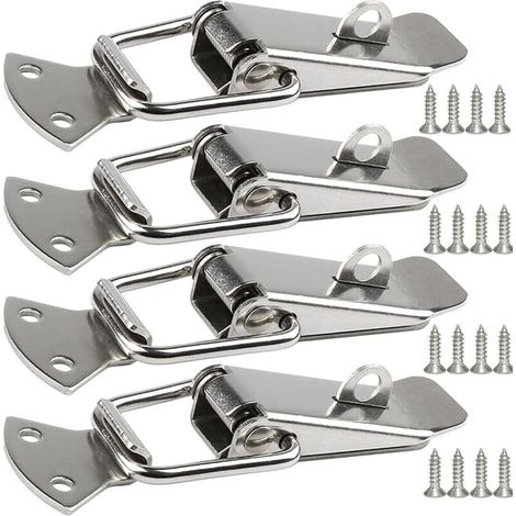 Lot de 4 fermoirs de tension en inox – Fermeture à levier pour boîte à outils, serrure à ressort avec trou pour cadenas.