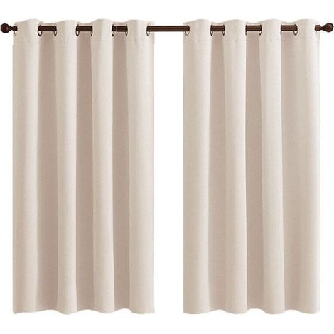 Rideau Occultant Thermique - 2 Panneaux Courts Isolants Anti-Froid/Bruit à Oeillets - pour Salon, Chambre (Enfant/Adulte), Dressing - 140x160cm Beige Écru