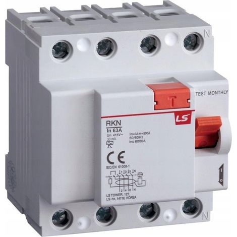 Interruttore di corrente differenziale RKN4P 63A 30MAA