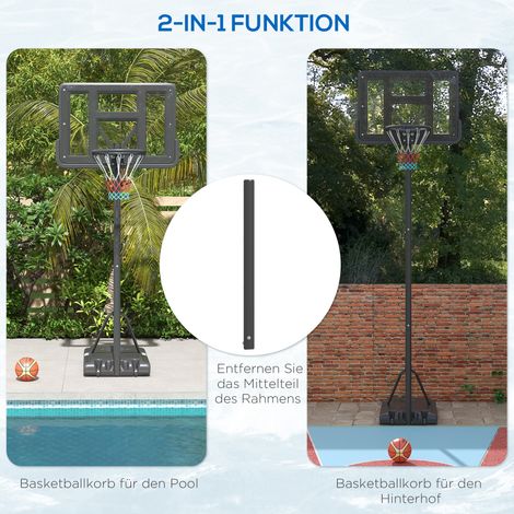 Support de basketball extérieur/intérieur, réglable en hauteur, roues pivotantes, base remplissable, panier ajustable 2,30-3,05 m (1/5)