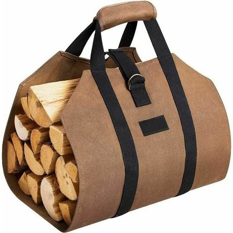 Log Basket and Fireplace Bag Outdoor Wood Carrier Storage for Outdoor wood with non-slip Solid handles Straps Log holder brown 99x45.7cm (1/5)
