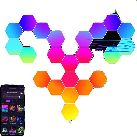 Luces hexagonales, control inteligente, sincronización con la música, 24 luces hexagonales (1/2)