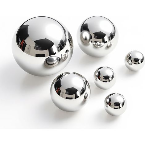 Edelstahl Dekokugel silber glänzend für Zierbrunnen 6 / 4 / 2 cm - 6er Set - Metall Hohlkugel für Dekobrunnen