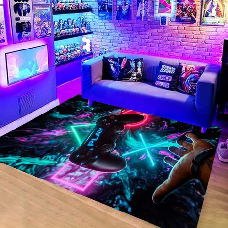 Modern Bedroom Rug Gamer 3D Controller Teenager Boy Non-Slip Living Room Rug Graffiti Game Console Decor 80x120cm-Neon Sets-2 (1/5)