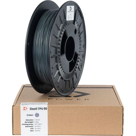 Filamento 3DPower Elasti TPU 90, spessore 1,75 mm, colore grigio, peso 0,5 kg. (1/2)