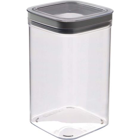 Dry Cube 1.8L - Boîte de Conservation Alimentaire hermétique et empilable pour la Cuisine - pour Aliments secs - 11,8x11,8x19,7 cm -Transparent/Gris (1/5)