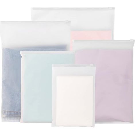 32 Pièces Sac de Rangement Refermable, Cpe Imperméable Givré Sac Zipper Voyage Pochette, 5 Tailles Sac Zippé Transparent Dépoli pour Ranger Vêtements, Sous-Vêtements, Chaussures, Cosmétiques