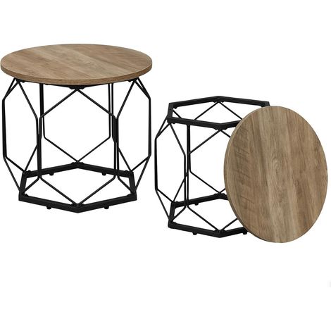 WOLTU Juego de 2 mesas de centro redondas con tablero extraíble en madera y metal, color gris (1/5)