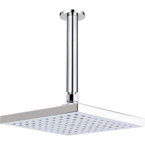 Square 200mm Fixed Shower Head Chrome Single + Swivel Joint + Ceiling Fed Arm