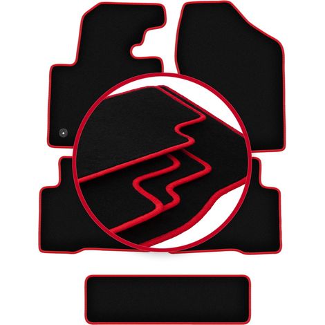 Tapis de sol en velours avec bordure rouge pour : Hyundai Santa Fe III 7 places (2012-) (1/5)