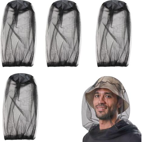4er-Pack Moskitonetz-Gesichtsmasken für Camping und Reisen im Freien, Einheitsgröße, Schwarz