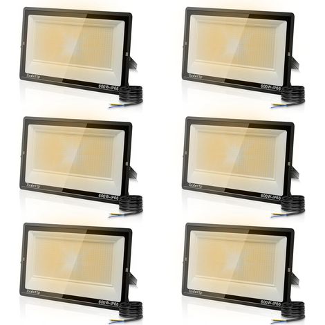 6PCS 600W Projecteur LED Extérieur, Spot LED Exterieur 60000LM Super Lumineux 3500K Blanche Chaude Éclairage de Sécurité Extérieur IP66 Imperméable pour Garage Jardin Terrasse Parking (1/5)