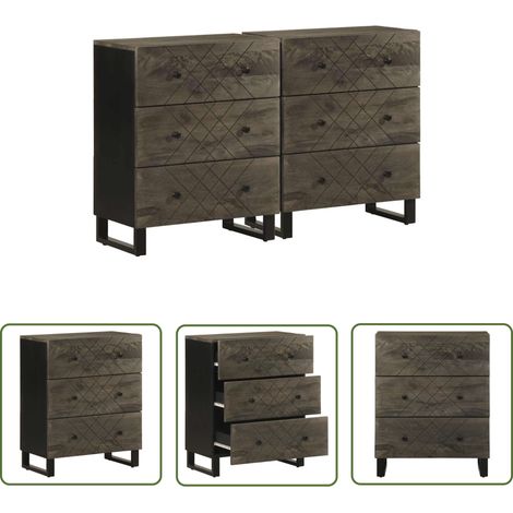vidaXL Buffets 2 pcs noir 60x33x75 cm bois massif de manguier (1/5)