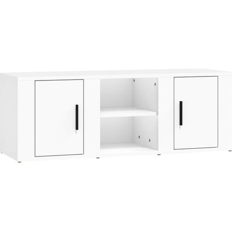 Meuble TV Meuble Télévision Rangement avec Portes Bois d'ingénierie Blanc 100 x 31,5 x 35 cm (1/5)