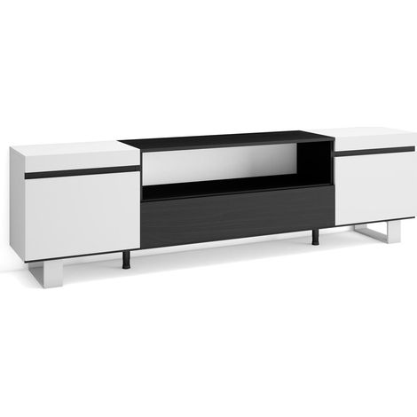 Skraut Home - Mueble TV, Televisión, Muebles de salón, almacenaje, 200x57x35cm, Para TV hasta 80", Diseño industrial, Estilo Moderno, Blanco y negro (1/5)