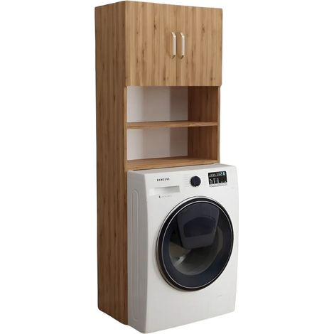 Mobile coprilavatrice con ante e ripiani colore rovere 64x20x180H cm - Gioppi (1/4)