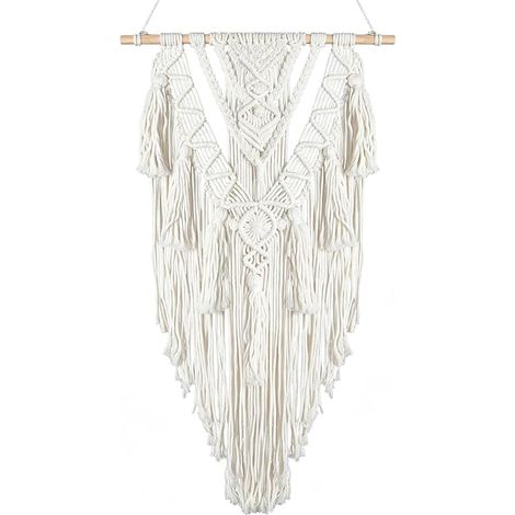 Tenture Murale Macramé 70 x 40 cm Macramé Mural en Coton Beige avec Franges et Motifs 3 Couches Tapisserie Tissée Décoration Murale pour Salon Chambre Couloir Appartement Studio Fête (1/5)