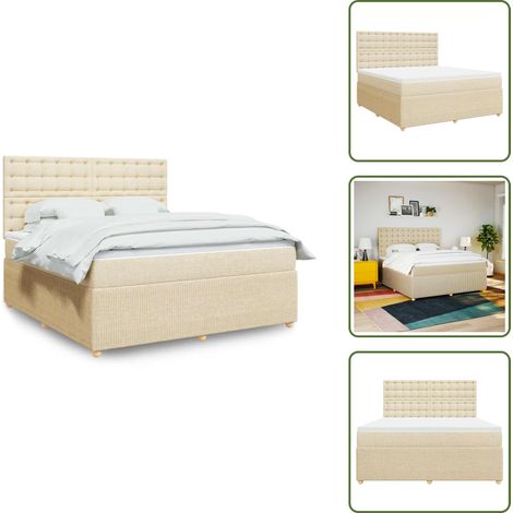 Cama con cabecero ajustable - vidaXL Cama box spring con colchón tela color crema 180x200 cm - Colchón ensacado