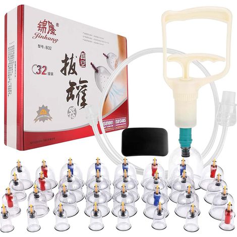 Youyijia 32 Schröpfbecher Set für traditionelle chinesische Therapie und Schröpfmassage Vakuum Schröpfen Kit für medizinische Schröpfen und Saugakupunktur (1/5)