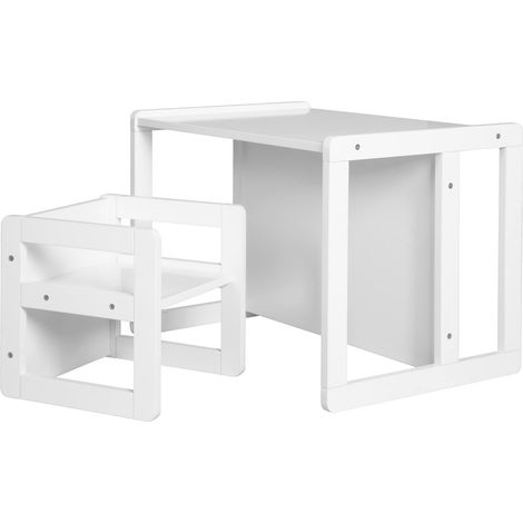roba Set Sgabello e Tavolo Reversibili 3 in 1 - Regolazione in 3 Altezze di Seduta - Multifunzione - Mobili per Bambini - Facile da Montare e Pulire - Legno Bianco (1/5)