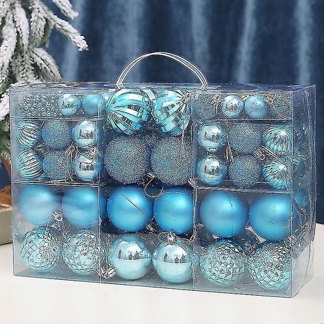 Lot de 93 boules de Noël bleues en plastique résistant, décorations d'intérieur et d'extérieur pour sapin de Noël, motif Christ (1/5)