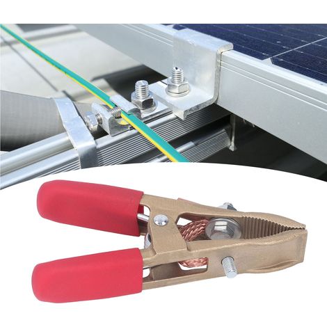 Pince de mise à la terre tout cuivre de type A 500A, pince de mise à la terre pour soudage électrique (machine à souder sous protection gazeuse à l'arc argon), avec manchon en cuir rouge. (1/5)
