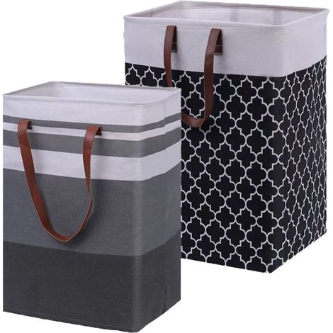 Set aus 2 faltbaren Wäschekörben (72 l) mit verstärkten Griffen, tragbar, quadratisch, freistehend und wasserdicht, zur Aufbewahrung von Kleidung und Spielzeug, schwarz