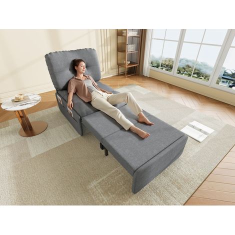Canapé convertible 2-en-1 moderne, 195 x 81,5 cm, fauteuil et méridienne confortable, parfait pour espace réduit, revêtu de lin, siège rabattable avec couchage 165 x 80 cm