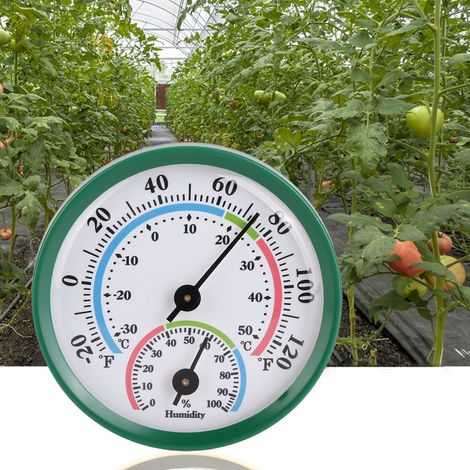 Kompaktes Mini-Thermometer für Büro, Zuhause, Zimmerpflanzen, Wandmontage zur Temperatur- und Feuchtigkeitsmessung, Gewächshaustemperaturmessung – Batterieloser Betrieb – Grünes Gehäuse TH103B (1/5)
