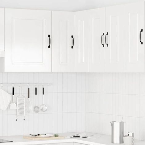 Meuble mural d'angle de cuisine blanc brillant, rangement compact moderne pour coin de cuisine, placard suspendu gain de place (1/5)