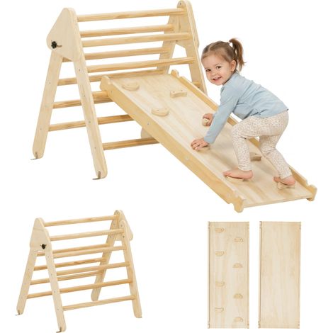 Triangle d'escalade. 3 en 1 en bois pour grimper et glisser. charge max. 50 kg. pour 18-48 mois. bois naturel (1/5)