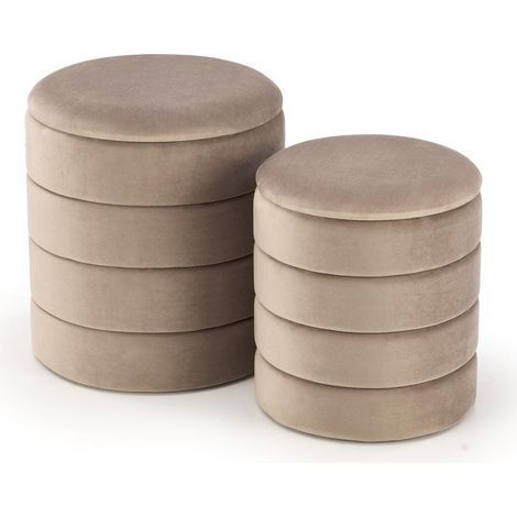 Conjunto de pufs Houston 1780, Beige, 44x0x0cm, Diámetro: 40, Tapiz, 0, Caja de almacenamiento